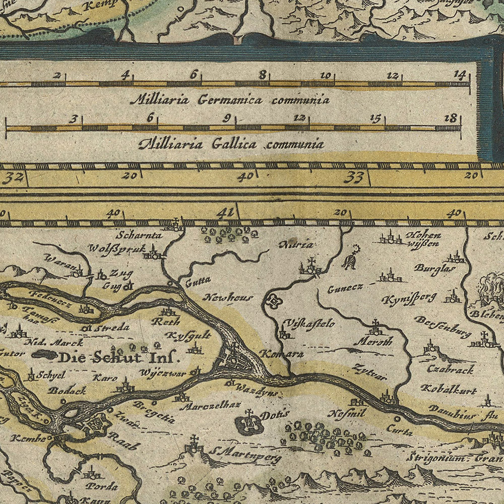 Alte Karte von Mittel- und Osteuropa von Mercator und Hondius, 1633: Donau, Wien, Alpen, Schwarzwald, Karpaten