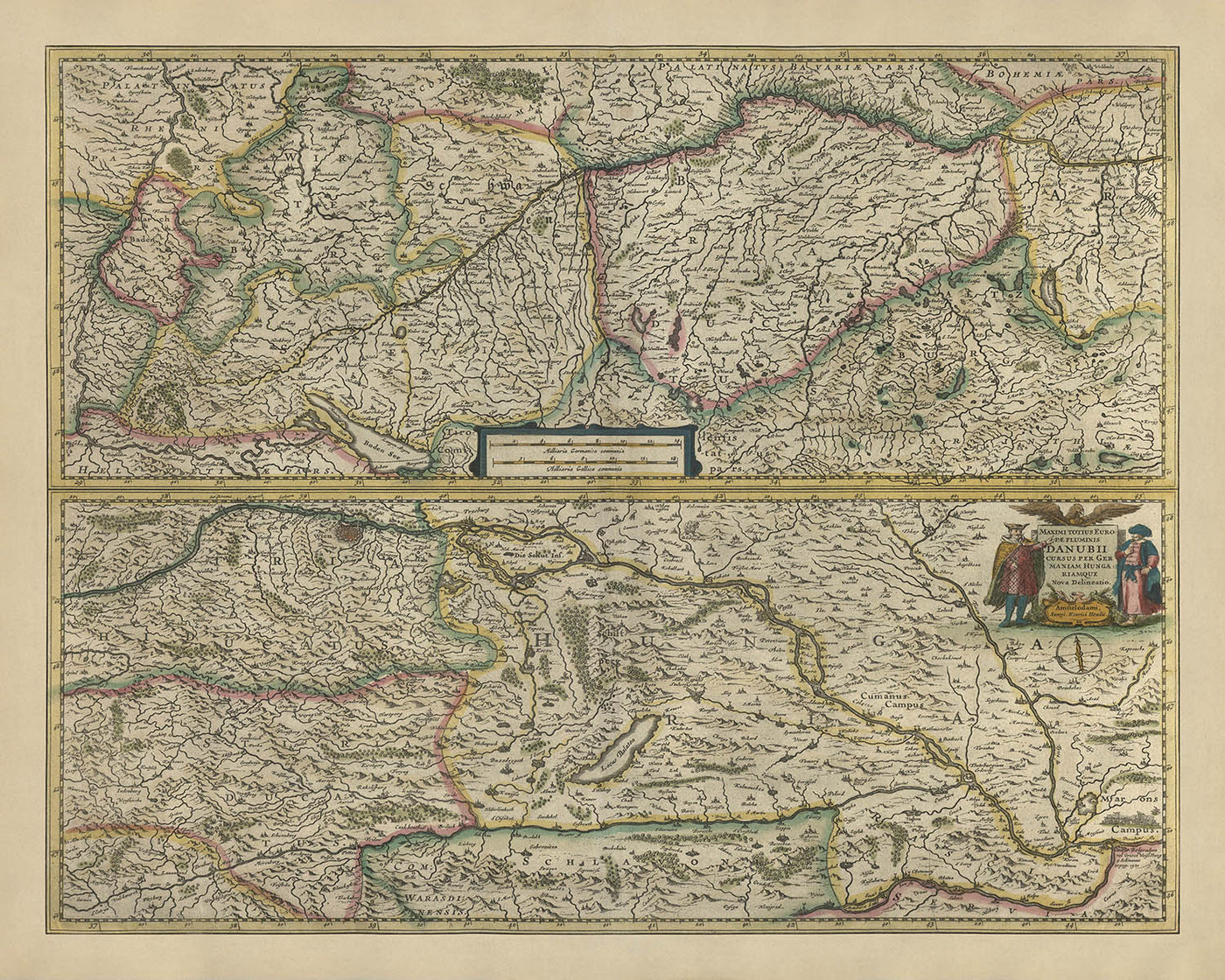 Alte Karte von Mittel- und Osteuropa von Mercator und Hondius, 1633: Donau, Wien, Alpen, Schwarzwald, Karpaten