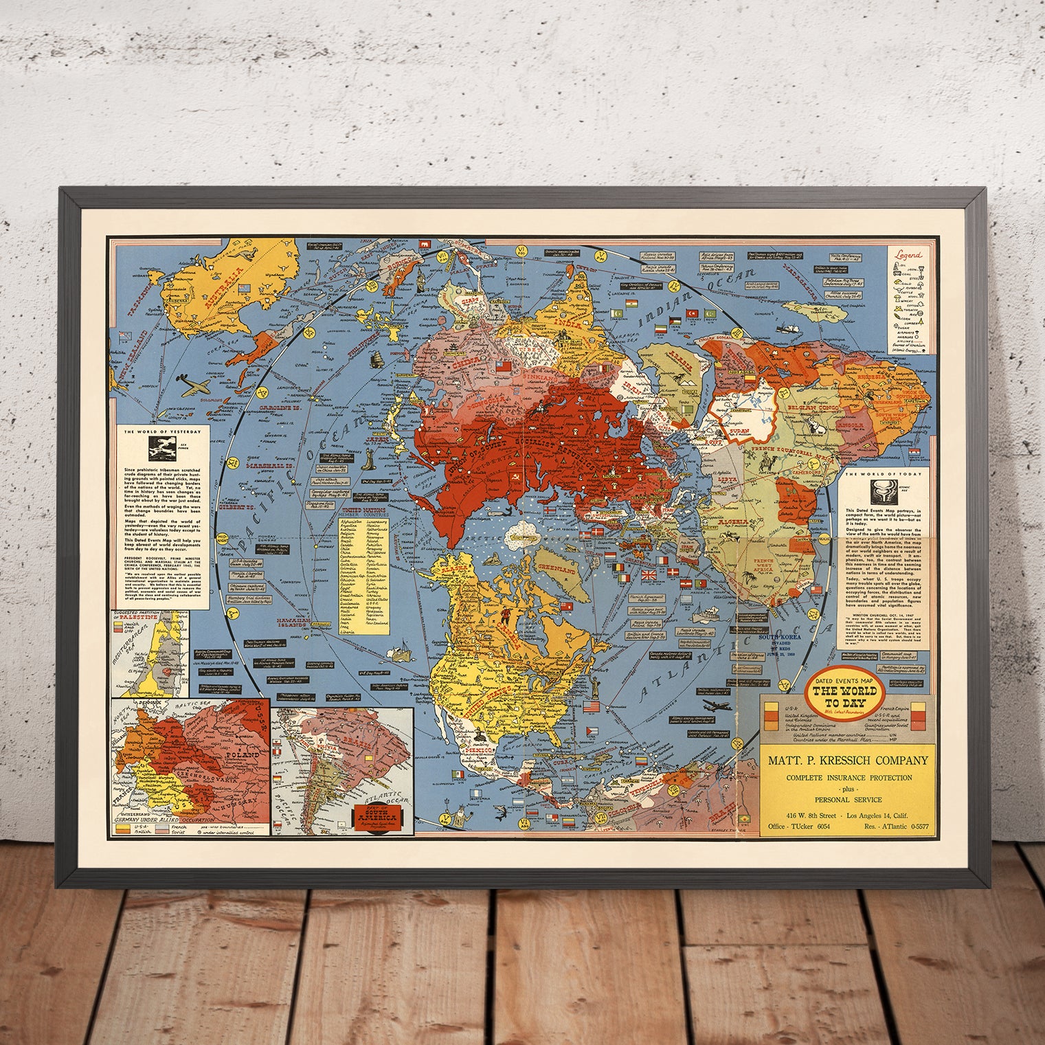 Old Flat Earth Map quot The World Today quot - Datedeventstheworldtodaystanleyturner194824x18landscapemockupframe 