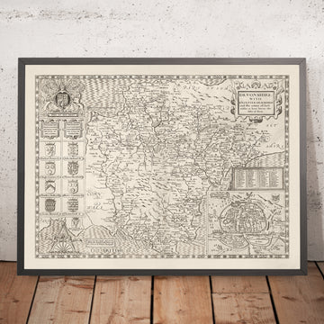 Ancienne Carte de Devon, 1611 par John Speed ​​- Plymouth, Exeter, Torquay, Paignton, Exmouth, Barnstaples
