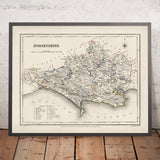 Old Map of Dorset by Samuel Lewis, 1844: Blandford Forum, Bridport, Lyme Regis, Shaftesbury, Wimborne Minster