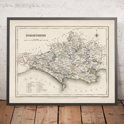 Old Map of Dorset by Samuel Lewis, 1844: Blandford Forum, Bridport, Lyme Regis, Shaftesbury, Wimborne Minster