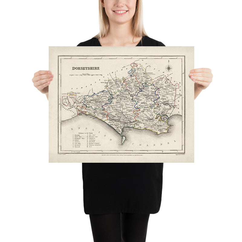 Old Map of Dorset by Samuel Lewis, 1844: Blandford Forum, Bridport, Lyme Regis, Shaftesbury, Wimborne Minster