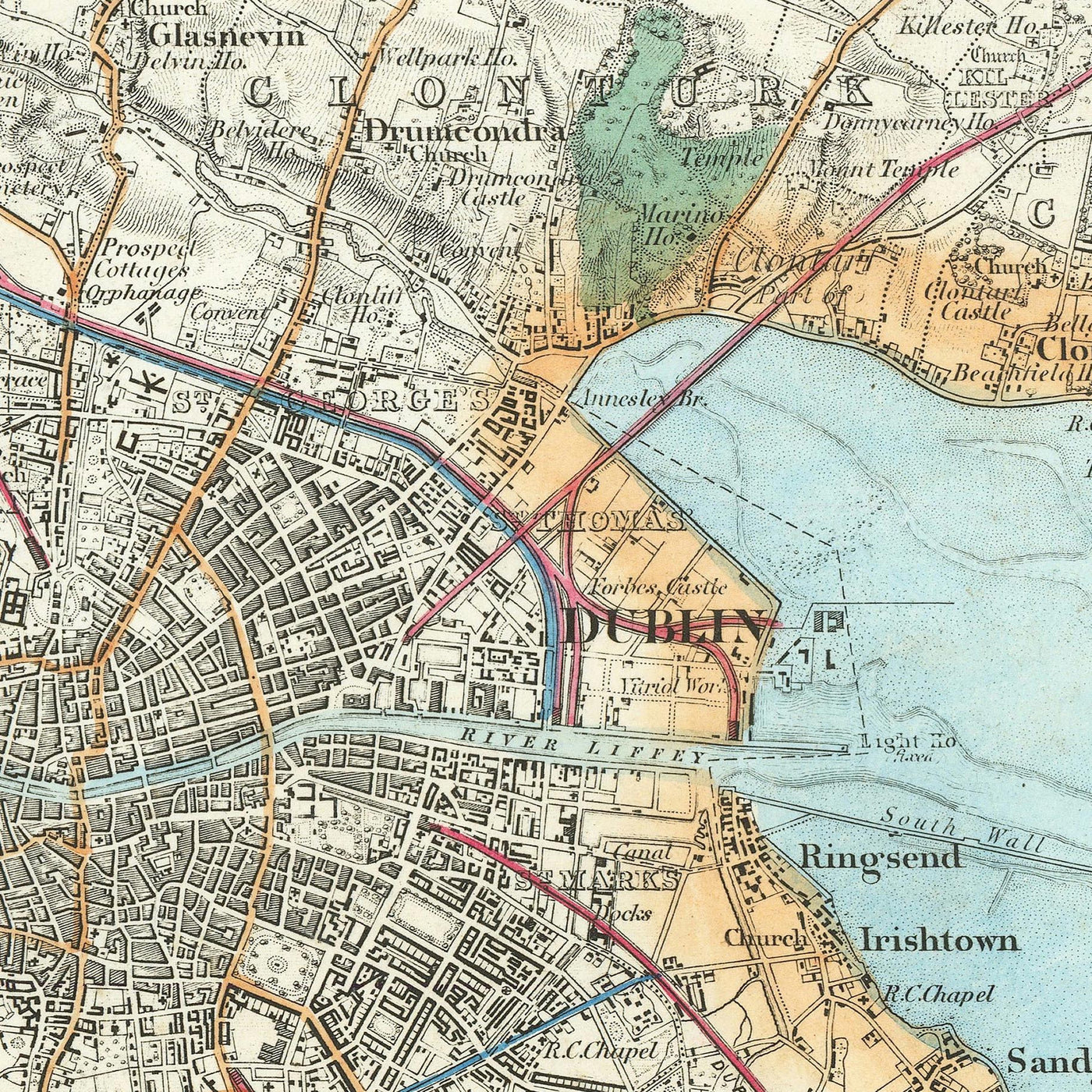 Large Old Map of Dublin & Suburbs, 1868: Meath, Clane, Rathdown, Drogheda