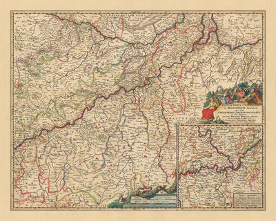 Alte Karte der Herzogtümer Jülich, Kleve und Berg von Visscher, 1690: Düsseldorf, Essen, Köln, Bonn, Dortmund