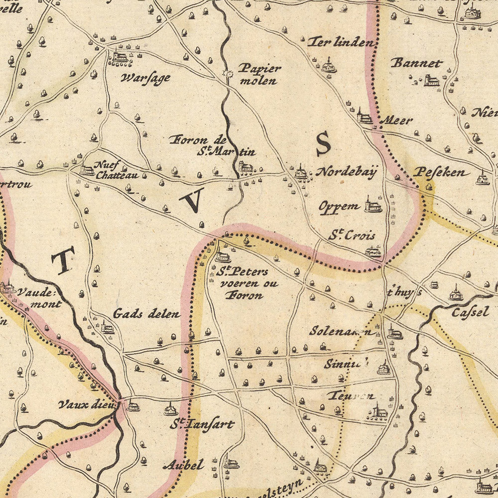 Ancienne carte du duché de Limbourg et du comté de Valkenburg par Visscher, 1690 : Liège, Aix-la-Chapelle, Maastricht, Verviers, Heerlen