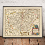 Mappa antica della Borgogna, Francia di Visscher, 1690: Digione, Besançon, Chalon-sur-Saône, Belfort, Parco naturale regionale del Morvan 