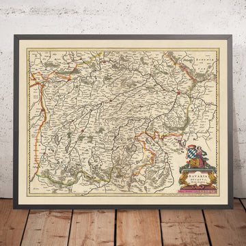 Antica mappa del Ducato di Baviera di Visscher, 1690: Ratisbona, Ingolstadt, Monaco, Augusta, Zugspitze 