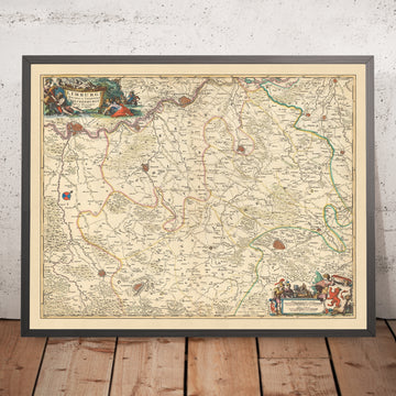 Mapa antiguo del ducado de Limburgo y el condado de Valkenburg de Visscher, 1690: Lieja, Aquisgrán, Maastricht, Verviers, Heerlen