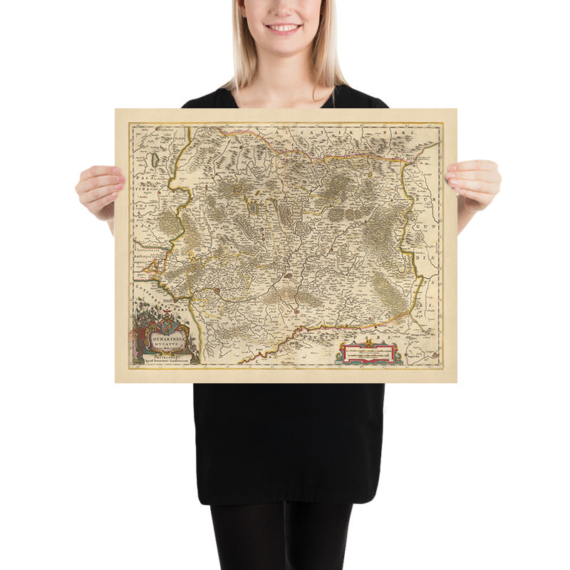 Ancienne carte du duché de Lorraine, France par Visscher, 1690 : Nancy, Metz, Sarrebruck, Kaiserslauten, Parc des Vosges du Nord