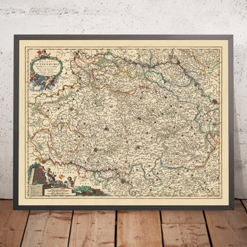 Mapa antiguo del Ducado de Luxemburgo por Visscher, 1690: Lieja, Namur, Metz, Trier, Parque Regional de las Ardenas