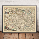 Ancienne carte du duché de Luxembourg par Visscher, 1690 : Liège, Namur, Metz, Trèves, Parc régional des Ardennes
