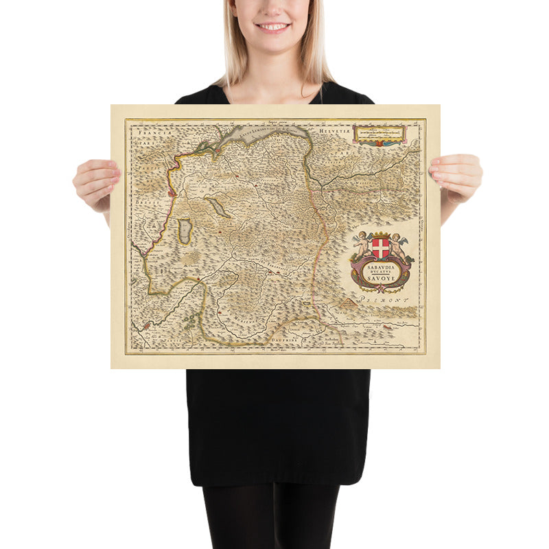Ancienne carte du duché de Savoie, France par Visscher, 1690 : Genève, Grenoble, Chambéry, Chamonix, Parc national de la Vanoise