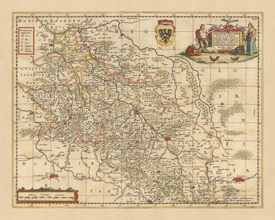 Mapa antiguo del Ducado de Silesia por Visscher, 1690: Wroclaw, Praga, Cracovia, Poznań, Dresde
