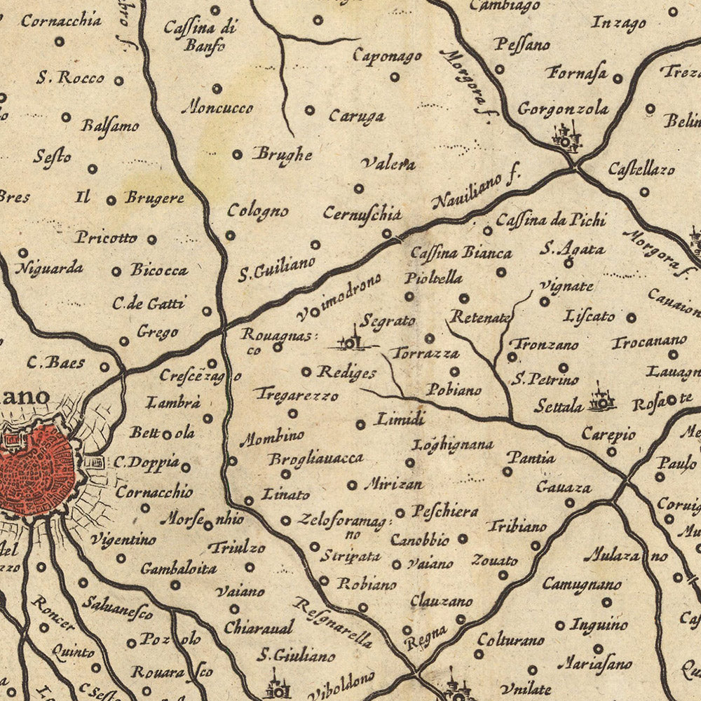 Ancienne carte du duché de Milan, Italie par Visscher, 1690 : Côme, Bergame, Pavie, Plaisance, Parco Agricolo Sud Milano