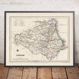 Alte Karte von Durham von Samuel Lewis, 1844: Sunderland, Stockton-on-Tees, Hartlepool, Bishop Auckland, Darlington 