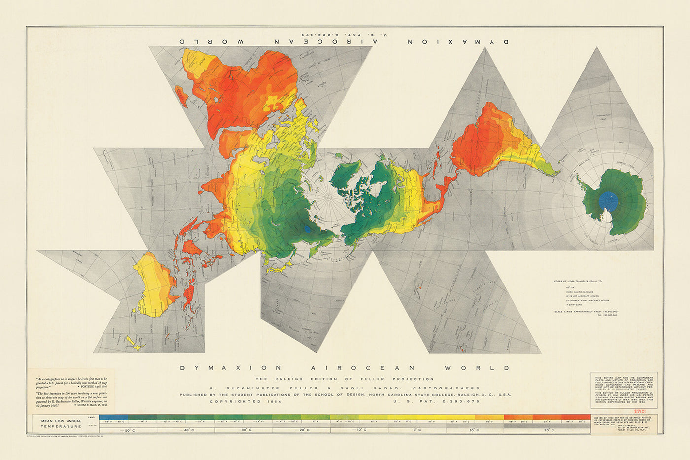 Old Dymaxion Airocean World Map by Buckminster Fuller, 1954: Icosahedr ...