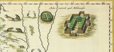Old Map of New Netherlands and New England in 1640 by Willem Blaeu - Manhattan, Providence, New York, Boston, New Jersey