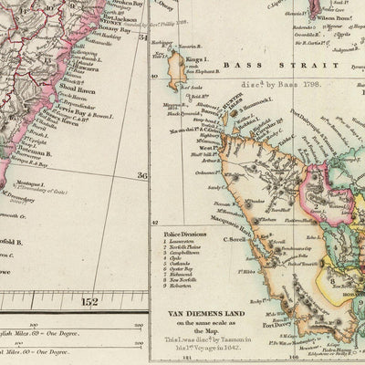 Old Map of Eastern Australia by Arrowsmith, 1844: Sydney, Adelaide, Hobart, Carpentaria, Tasmania