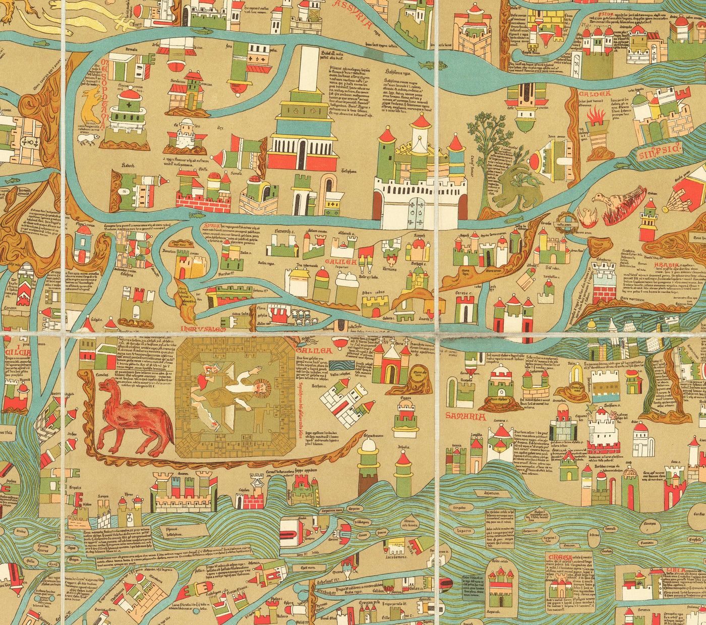Old Ebstorf Mappa Mundi - Ancient 13th Century World Atlas - Gibraltar, Mediterranean, Jerusalem, Sicily, Greece