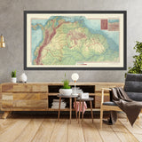 Ancienne carte de l'Amérique du Sud, 1967 : rivière Amazone, Équateur, Colombie, Venezuela, Guyane 