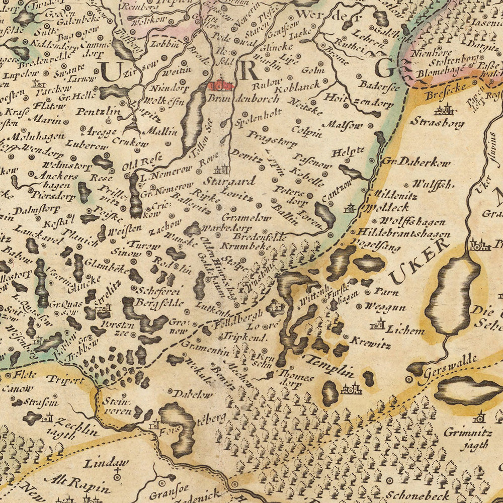 Ancienne carte de l'électorat de Brandebourg par Visscher, 1690 : Berlin, Stralsund, Rostock, Szczecin, Magdebourg