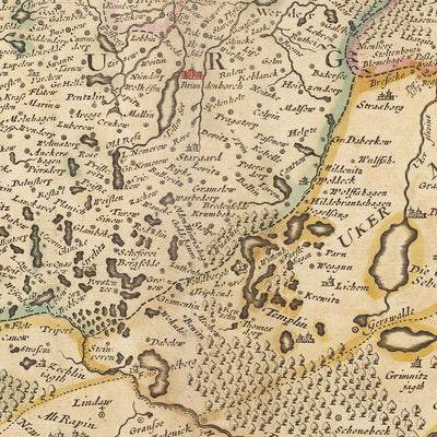 Old Map of Electorate of Brandenburg by Visscher, 1690: Berlin, Stralsund, Rostock, Szczecin, Magdeburg