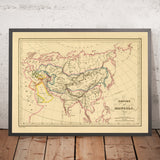 Old Map of the Mongol Empire by Malte-Brun, 1837: Karakorum, Persia, India, China