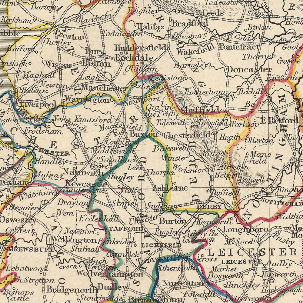 Antiguo mapa de Inglaterra y Gales por Tallis, 1851: Londres, Oxford, Doncaster, Portsmouth, Newcastle