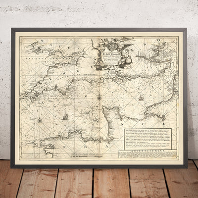 Ancienne carte navale de l'Angleterre et de la France par Price, 1729 : Manche, Londres, Bristol, Cherbourg, Saint-Malo