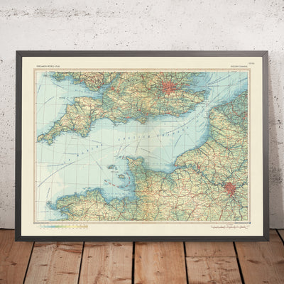 Mapa antiguo del Canal de la Mancha realizado por el Servicio de Topografía del Ejército Polaco, 1967: Sur de Inglaterra, Noroeste de Francia, Londres, París, Rutas marítimas del Canal de la Mancha