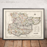 Alte Karte von Essex, 1844 von Samuel Lewis - Great Eastern Railway, ECR, Chelmsford, Colchester 