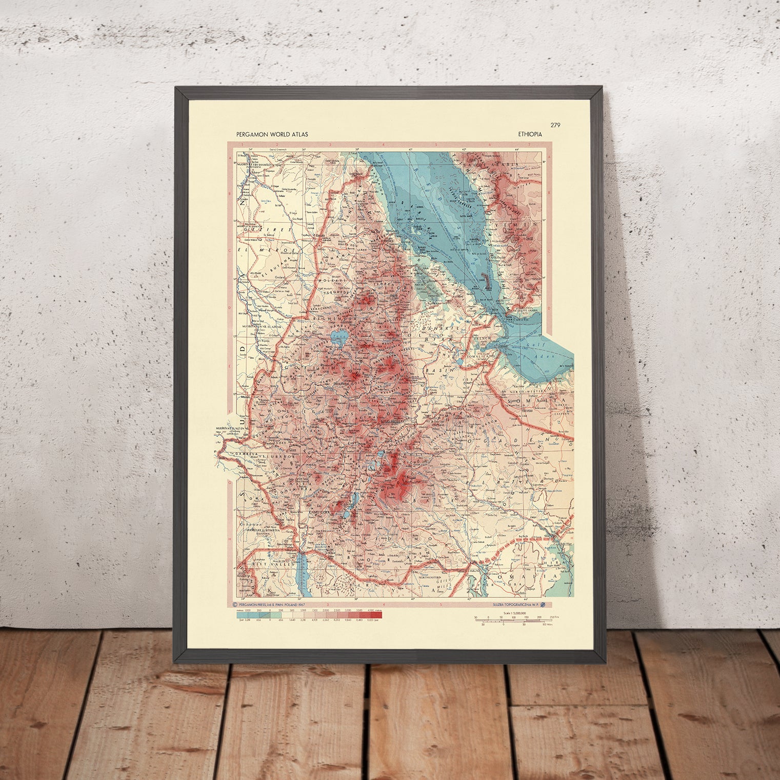 Old Map of Ethiopia 1967 Addis - Ethiopiapergamon1967roughrestored24x18 Mockupframe 