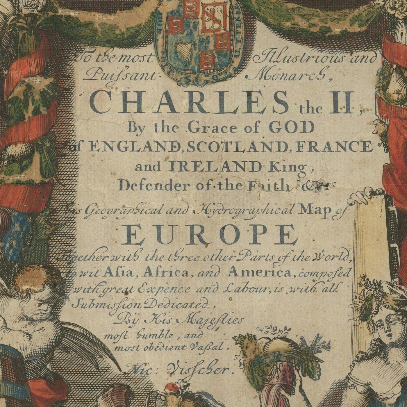 Massive Old Map of Europe by Visscher, 1677: Triple Alliance, Capital City Views
