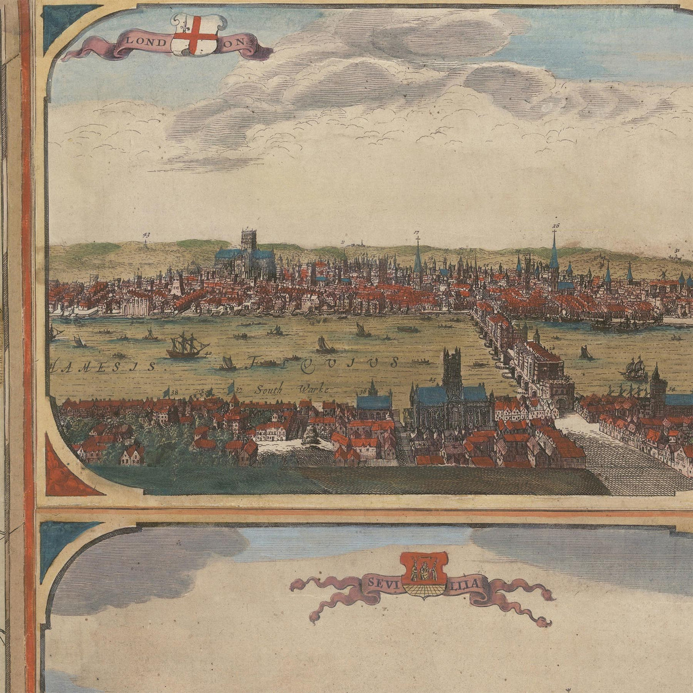 Massive Old Map of Europe by Visscher, 1677: Triple Alliance, Capital City Views