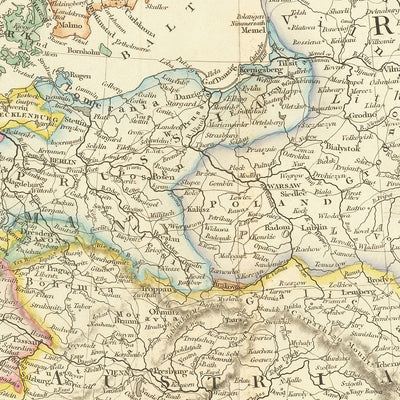 Ancienne carte de l'Europe par Arrowsmith, 1840 : paysage politique du milieu du XIXe siècle, topographie physique détaillée et reflet des frontières géopolitiques
