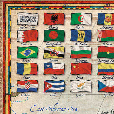 Executive World Map by Ray&Co, 2025: 3D Ocean Relief, Vintage Aesthetic, Every Flag