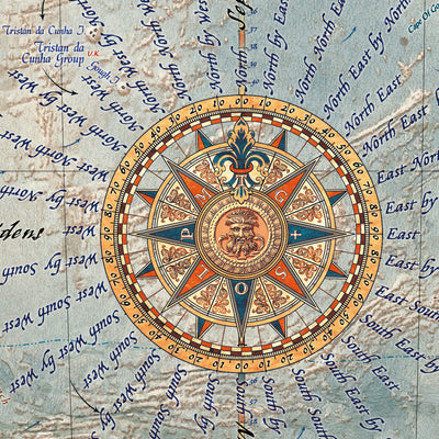 Executive World Map by Ray&Co, 2025: 3D Ocean Relief, Vintage Aesthetic, Every Flag