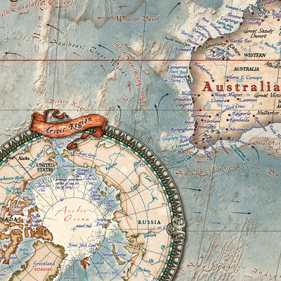 Executive World Map by Ray&Co, 2025: 3D Ocean Relief, Vintage Aesthetic, Every Flag