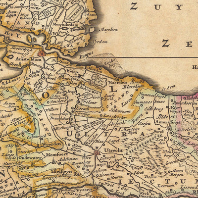 Mapa antiguo de la Bélgica federada de Visscher, 1690: Amsterdam, Rotterdam, Amberes, Düsseldorf, Gante