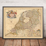 Alte Karte von Föderiertem Belgien von Visscher, 1690: Amsterdam, Rotterdam, Antwerpen, Düsseldorf, Gent 