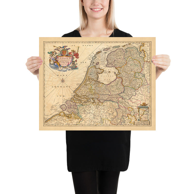 Alte Karte des Föderierten Belgiens von Visscher, 1690: Amsterdam, Rotterdam, Antwerpen, Düsseldorf, Gent