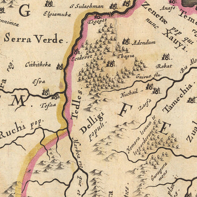 Ancienne carte des royaumes de Fès et de Marrakech, Maroc par Visscher, 1690 : Rabat, Casablanca, montagnes de l'Atlas
