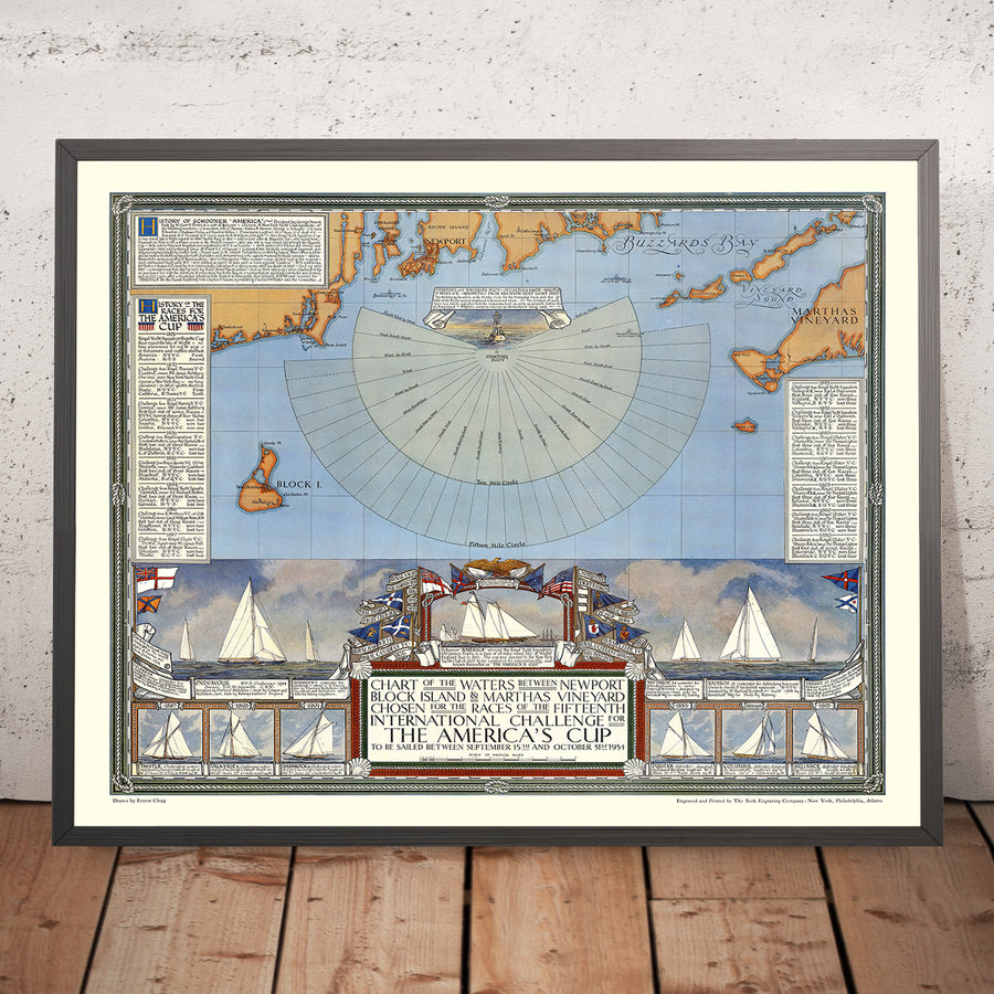 Alte America’s Cup Karte von Clegg, 1934: Yacht-Rennen, Newport, Martha&