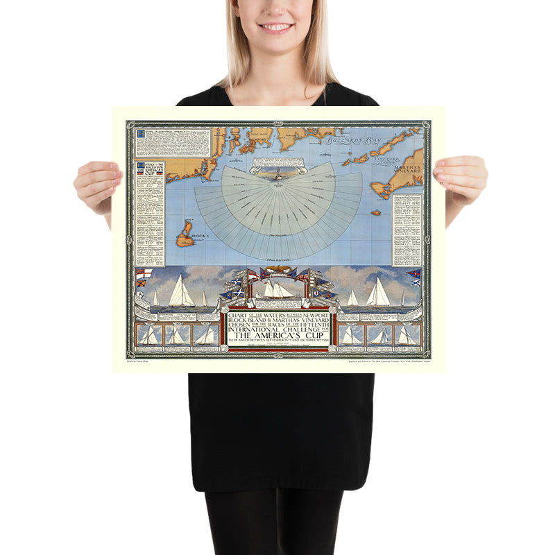 Alte America’s Cup Karte von Clegg, 1934: Yacht-Rennen, Newport, Martha&