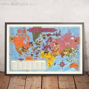 Mapa Mundial de Razas de Perros Pictórico por Langeneckert, 1968 