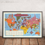 Carte du monde des races de chiens picturale par Langeneckert, 1968 