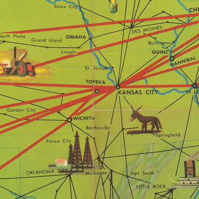 Old TWA Airline Map of United States, 1948: NYC, LA, Chicago, TWA Routes