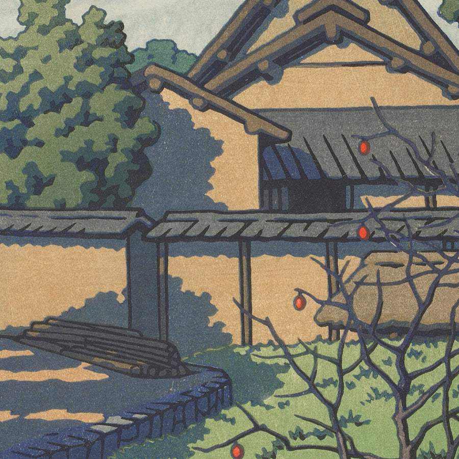 Temple Horyuji Village Ouest (Saiin Garan) par Hasui Kawase, 1935 