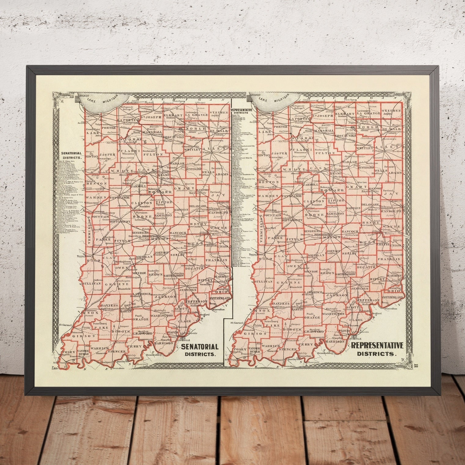 Old Political Map of Indiana by Andreas, 1876: Indianapolis, Fort Wayn ...